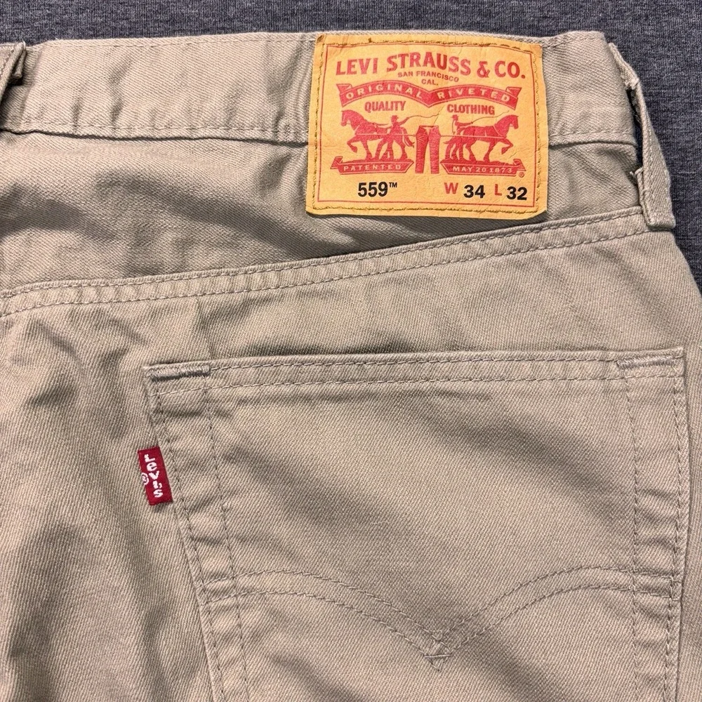 Levi's 559 Jeans Mens 33x32  Straight‎ Leg Beige Denim Streetwear Red Tab Work